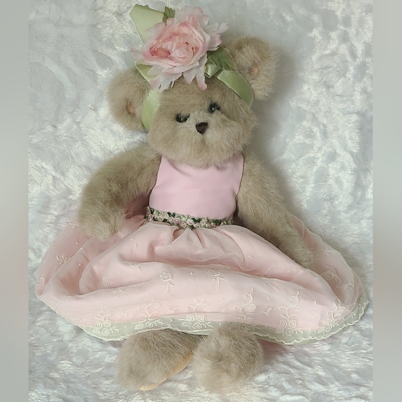 The Bearington Collection Teddy Bear -Super Cute 14" Floral Bear Dressed in Pink - Picture 1 of 12